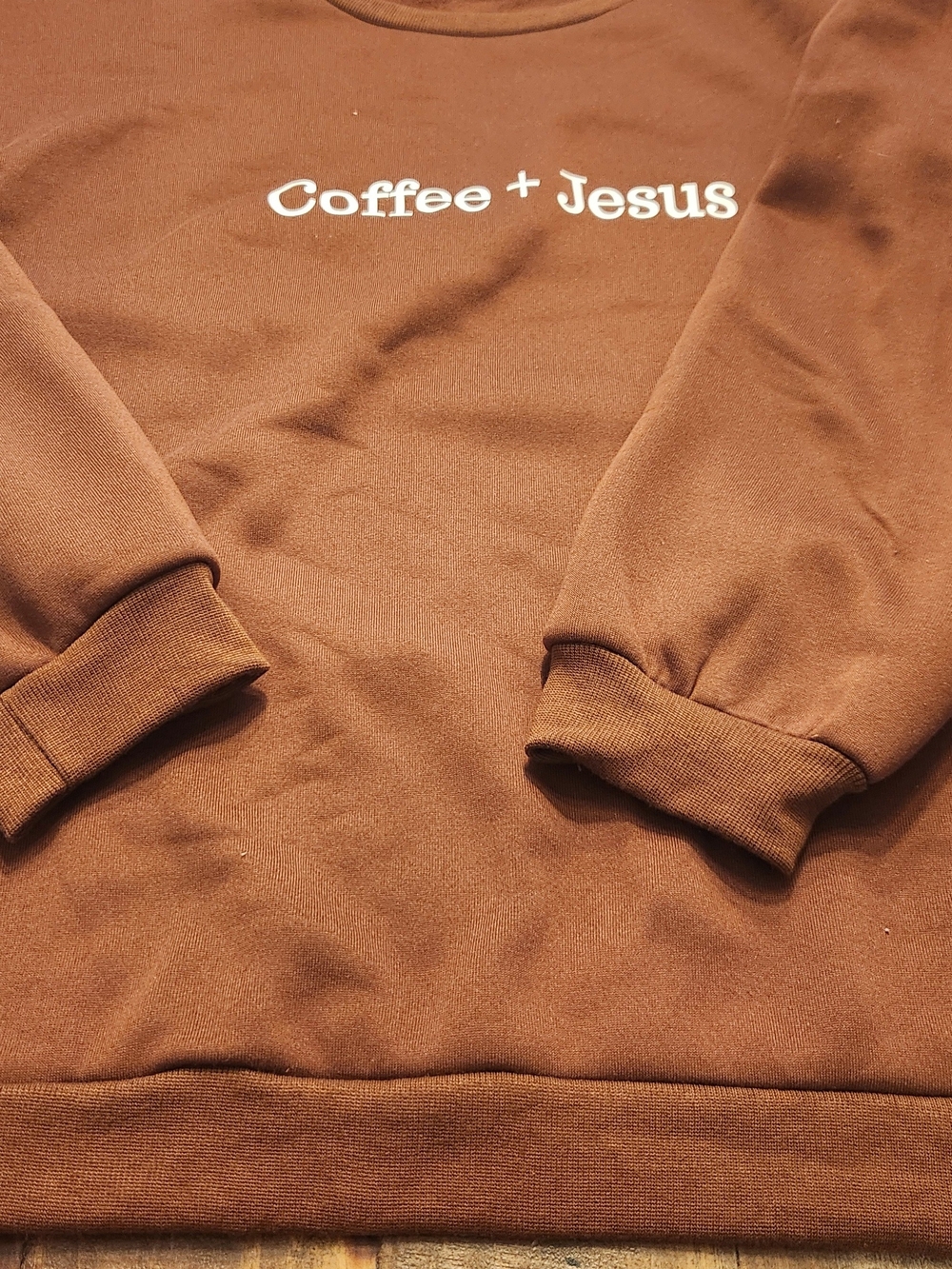 Plus Size Coffee + Jesus Brown Graphic Sweatshirt